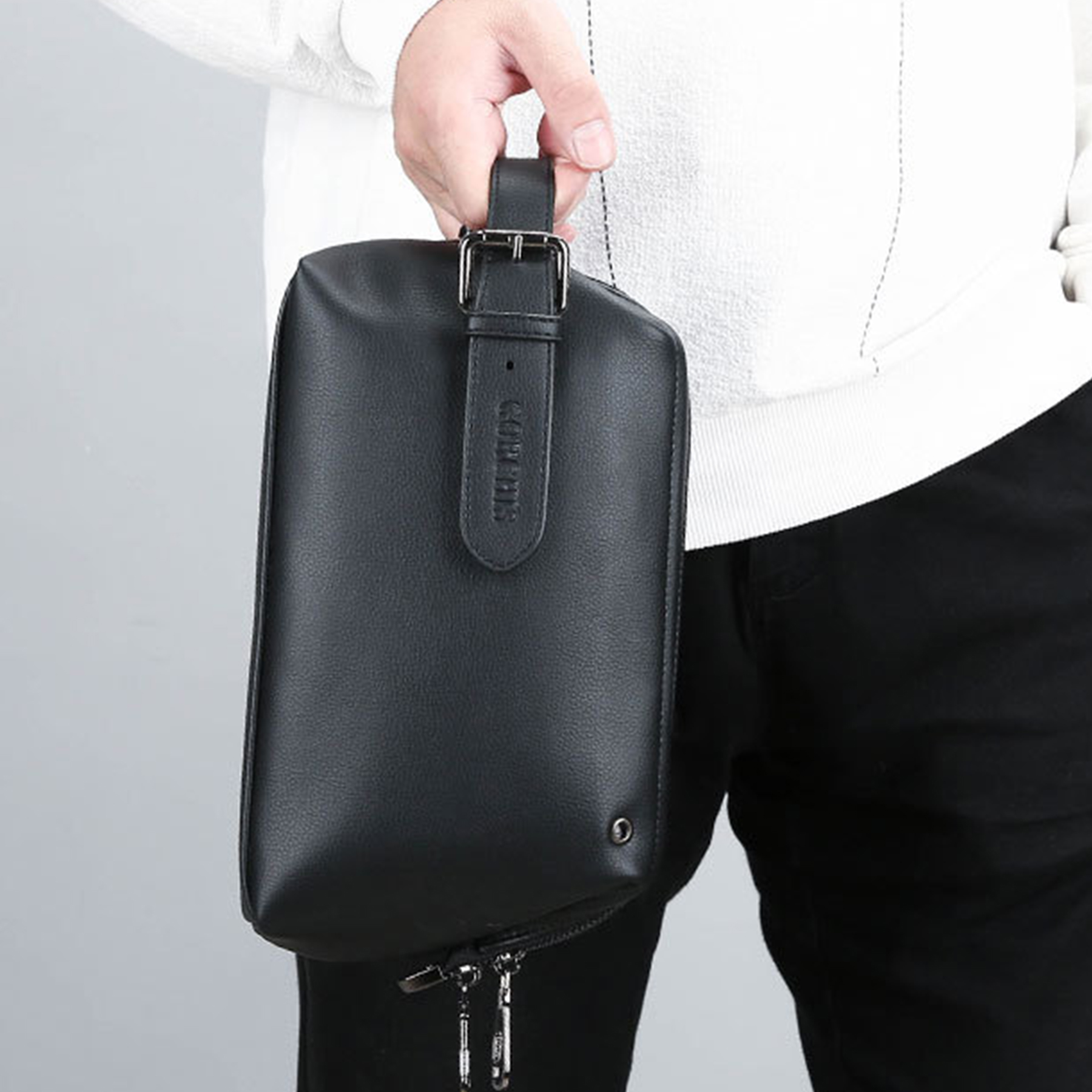 pu Men's large capacity soft leather handbag 2