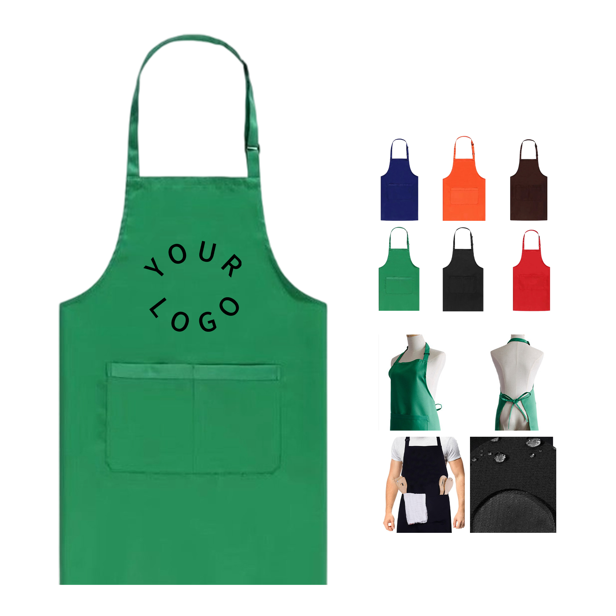 Polyester Chef Apron With Neck Strap 25.6" Length x 29.6" Width 2