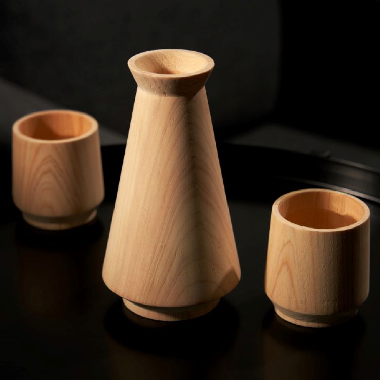 Viski® 3-Piece Hinoki Cypress Sake Set 3