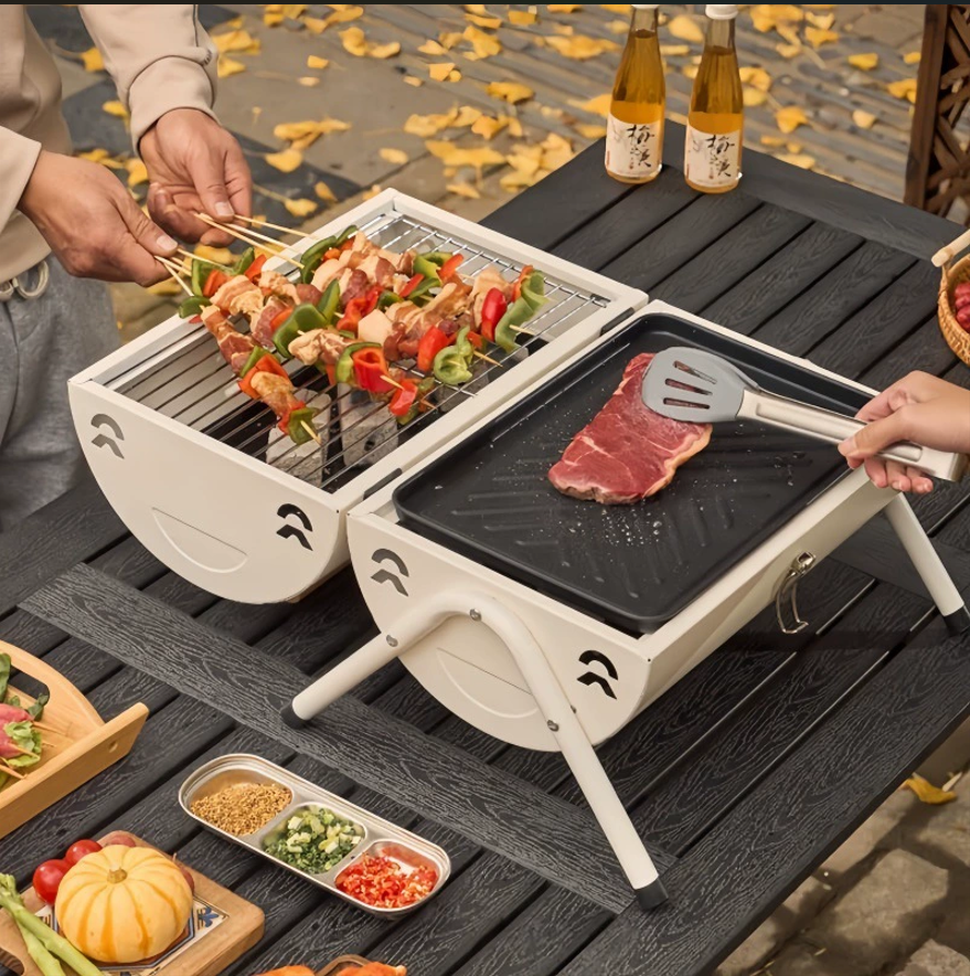 Portable Barbecue Charcoal Grill With 3-Piece BBQ Utensil 3