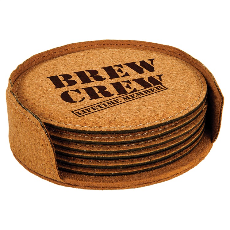 4" Round Cork 6-Coaster Set 2