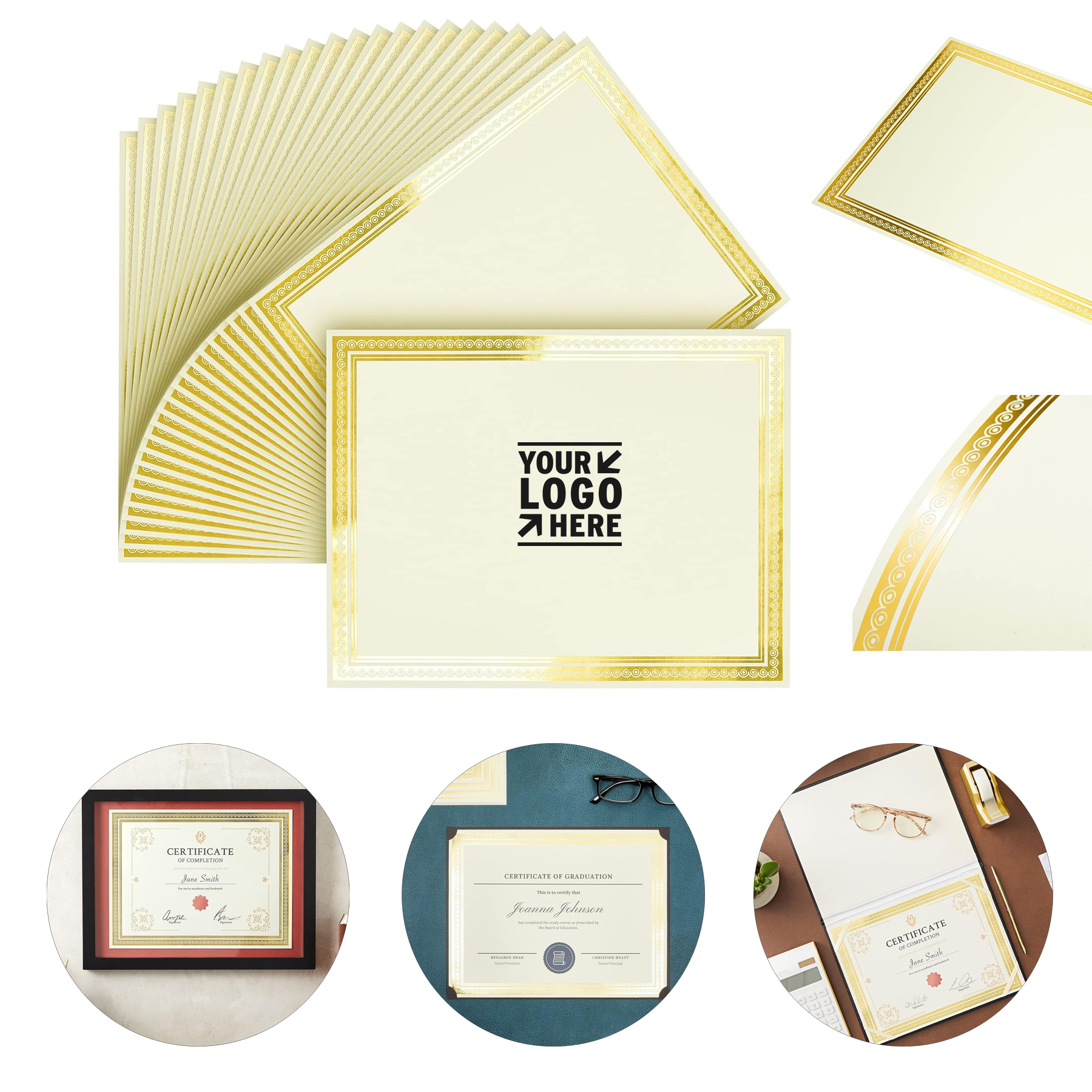 Gold Foil Certificate Paper Printing Customizable Blank Cardstock With Border