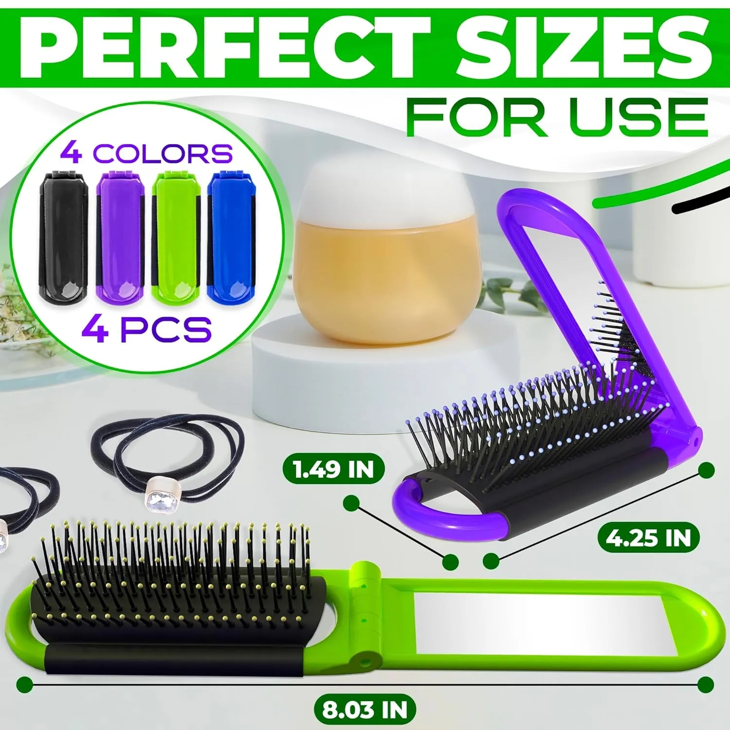 Pocket Size Folding Hair Brush With Mirror 2