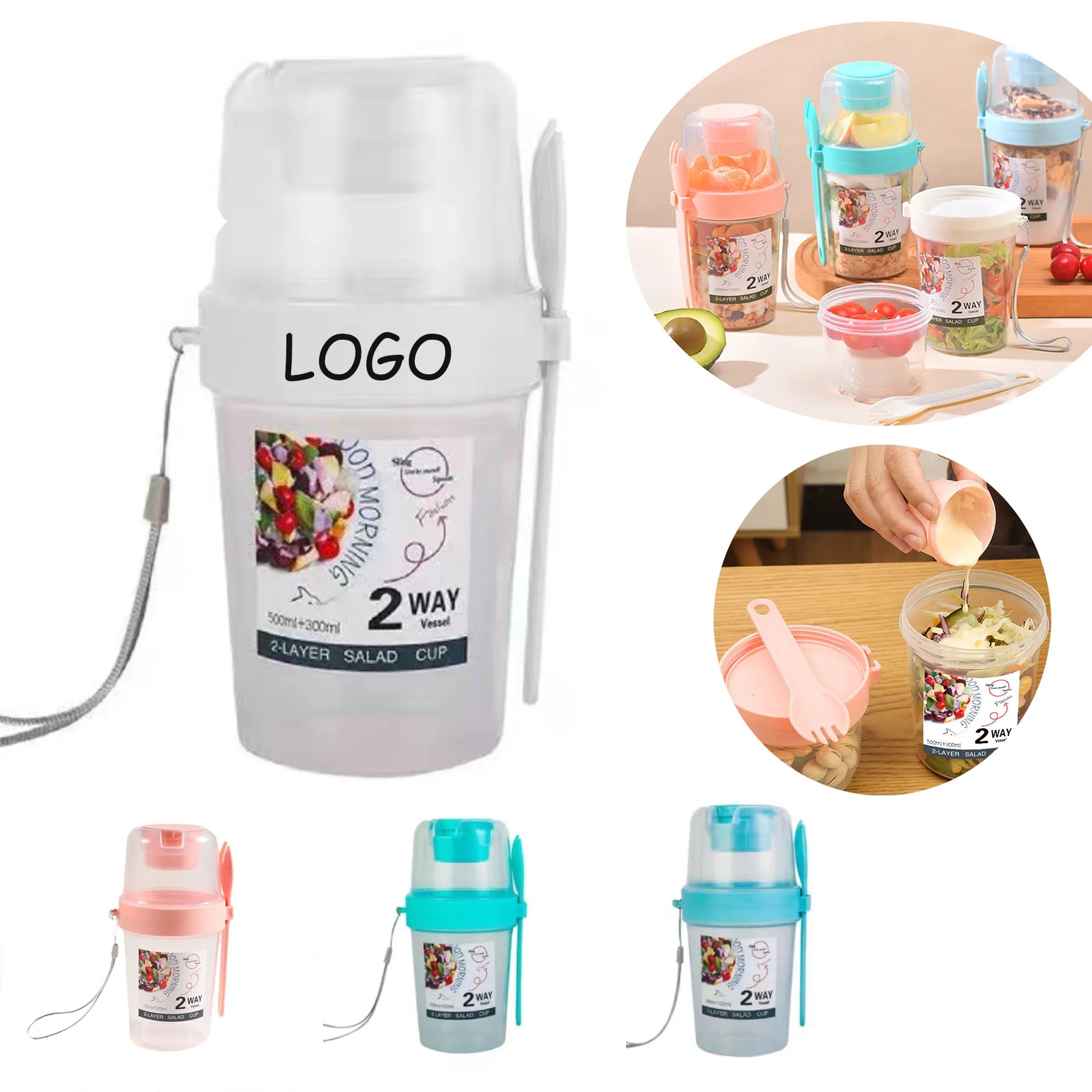 Salad Shaker Cup with Lids and Fork 5