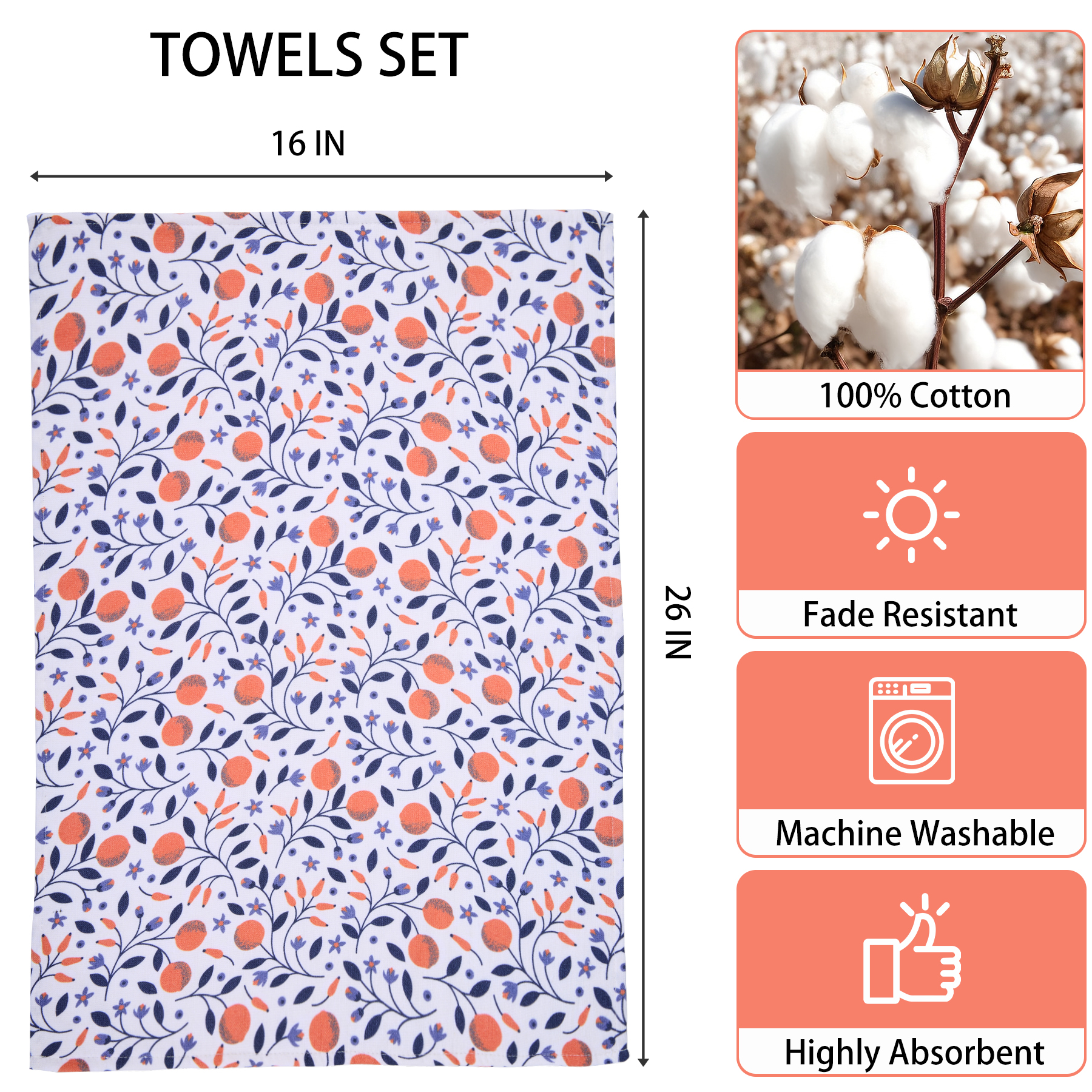 16" X 26" Cotton Kitchen Tea Towel 7