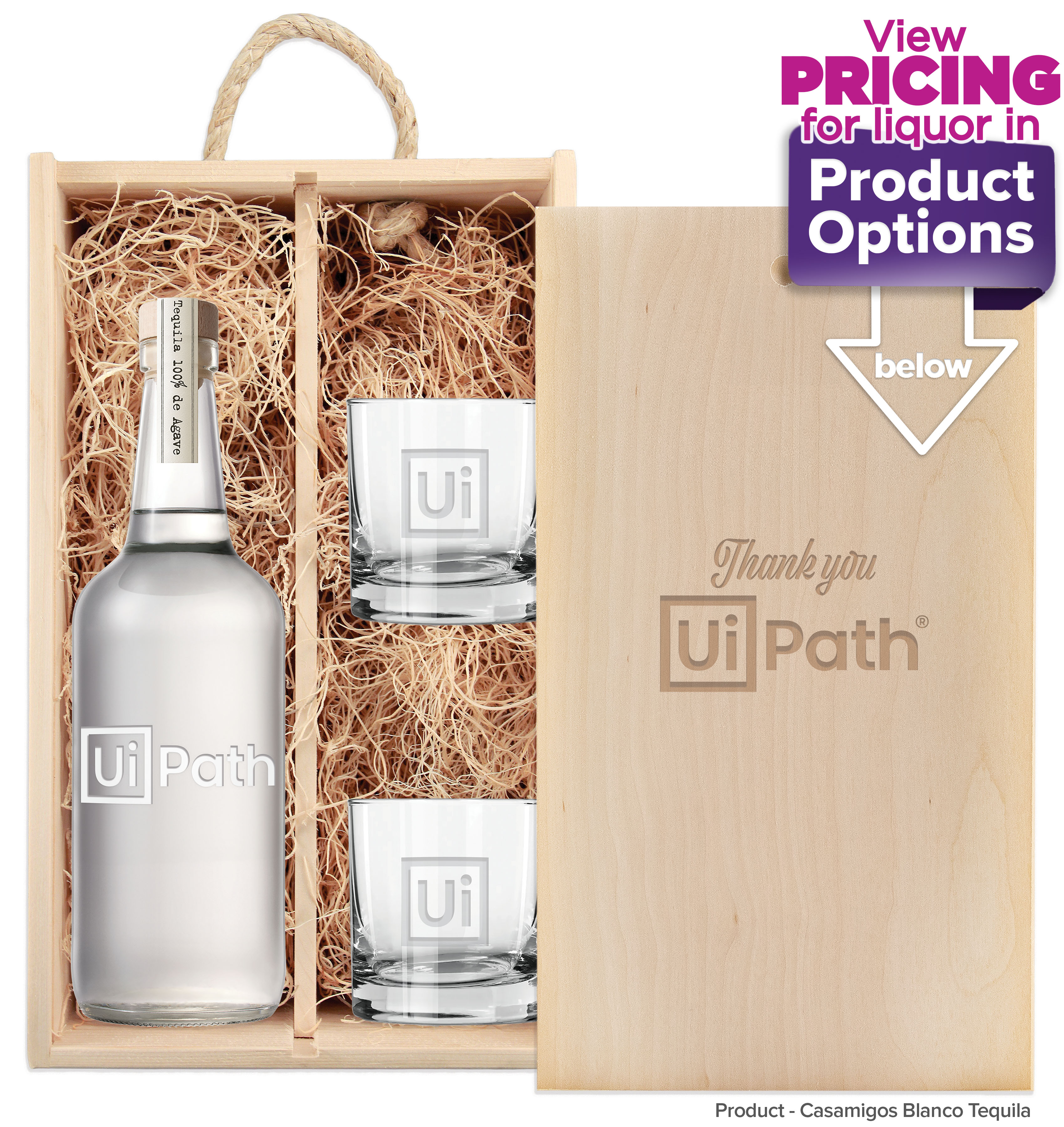 Laser-Engraved Double Wood Box w/Custom Etched Liquor Bottle + Glasses 2