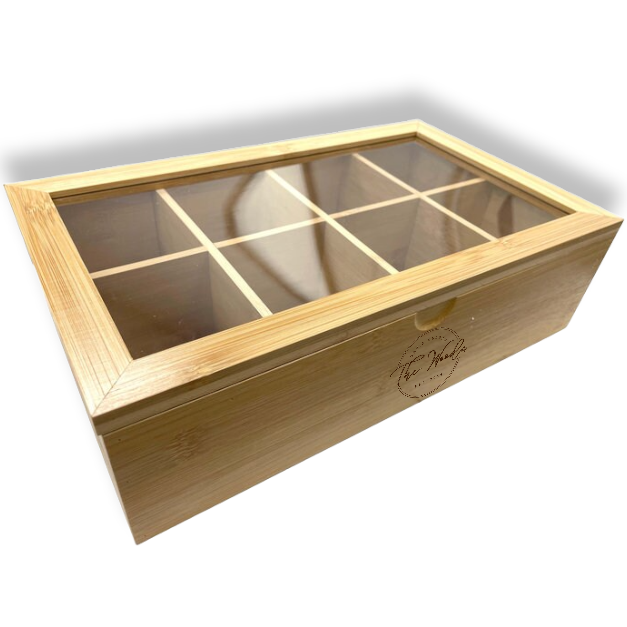 Bamboo Tea Box with 8 Compartments, 12.5" X 7.5" X 3.5" 5