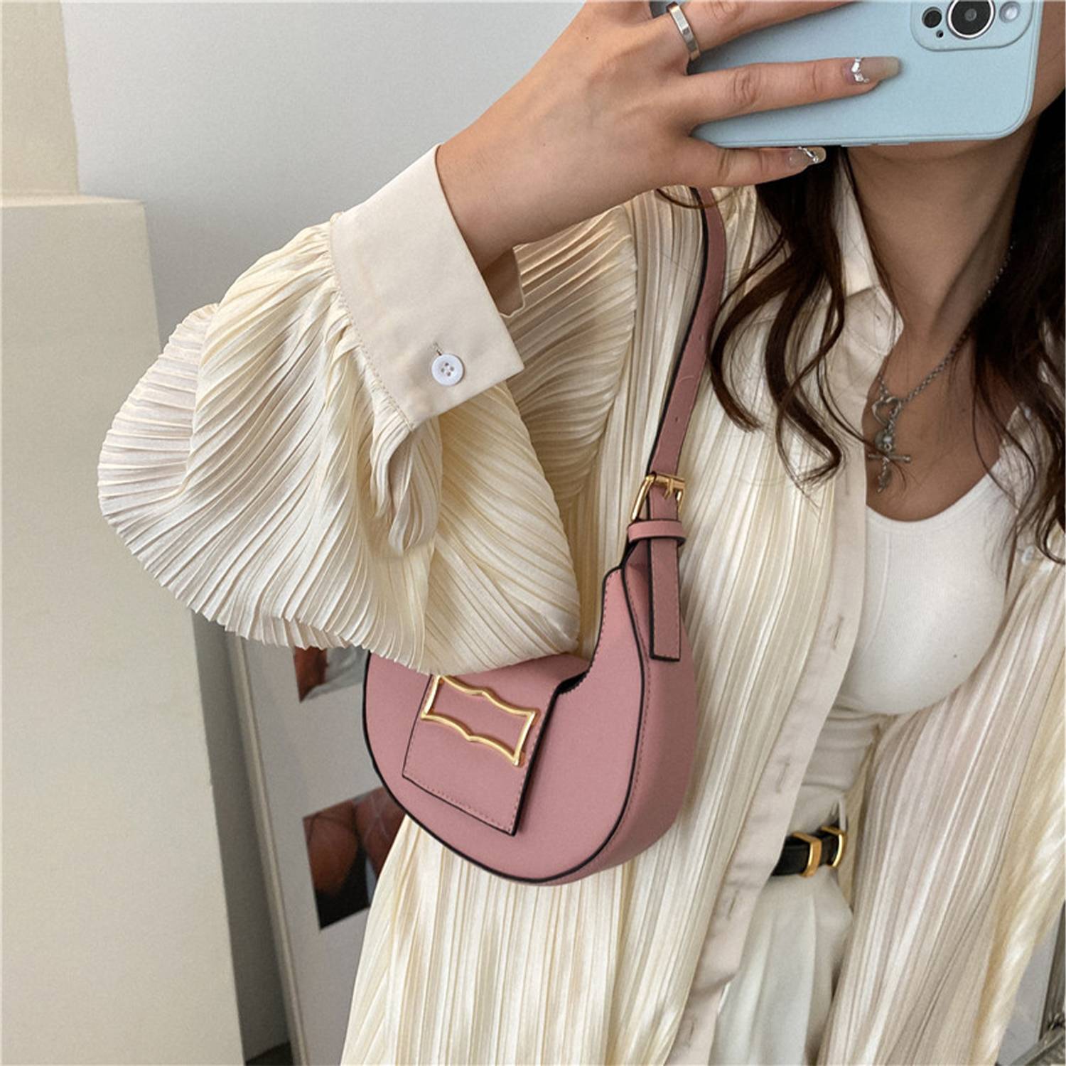 PU Leather Crescent Saddle Tote Bag 4