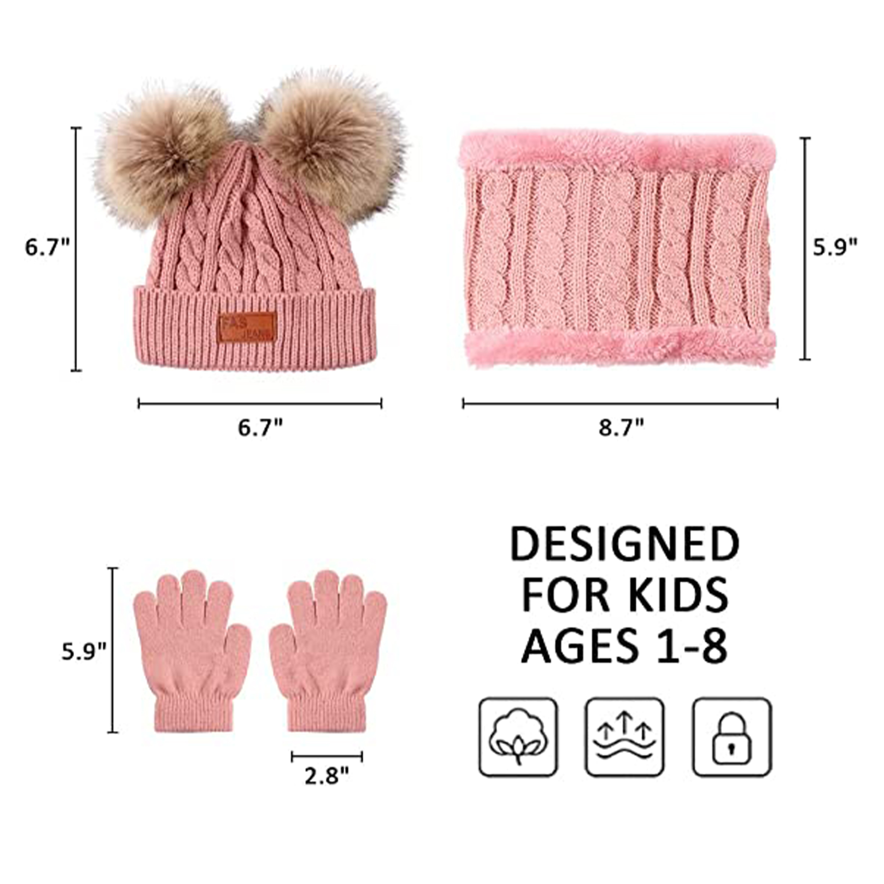 Kids Beanie Scarf Gloves Set 3