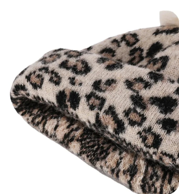 Warm Soft Plush Leopard-print Beanie Knit Hat Winter Hat 5