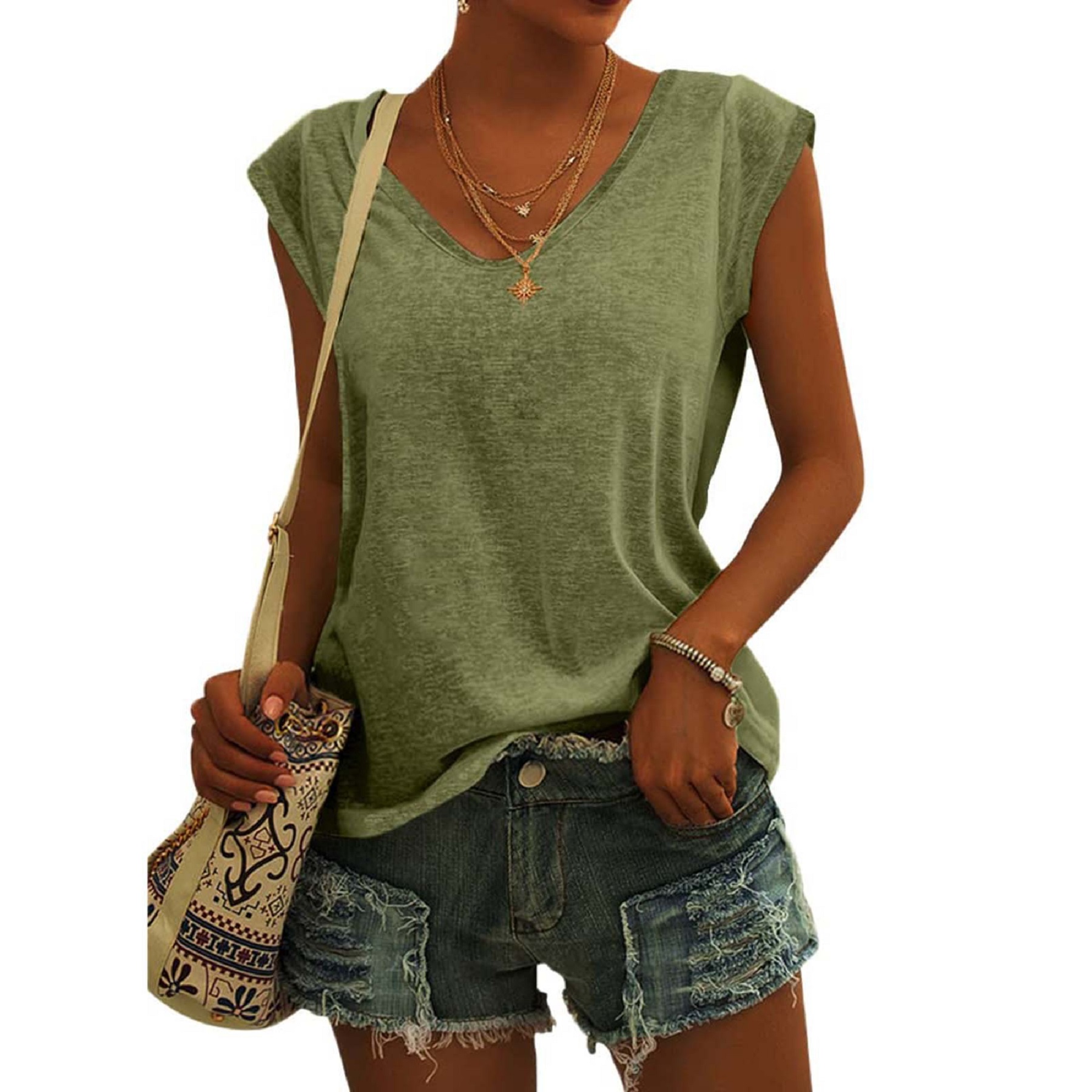 Womens' Cap Sleeve Casual Loose Fit Basic Shirts 9