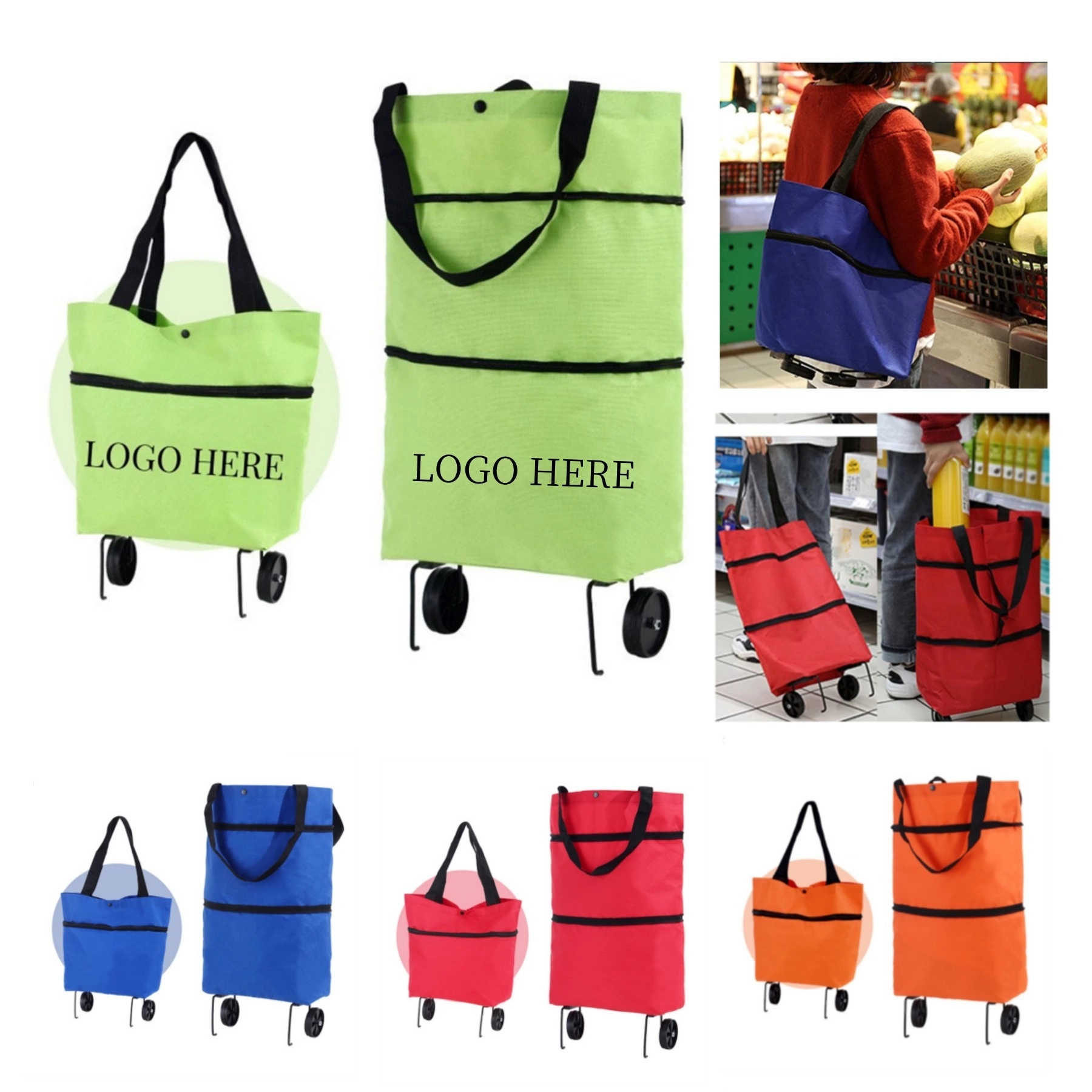 Custom Foldable Tote Shopping Bag with Wheels 4