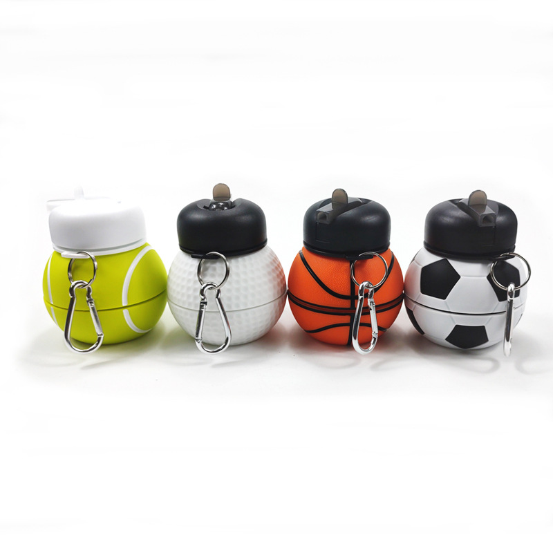 18 OZ Basketball Shaped Sport Water Bottle Collapsible with Carabiner 3