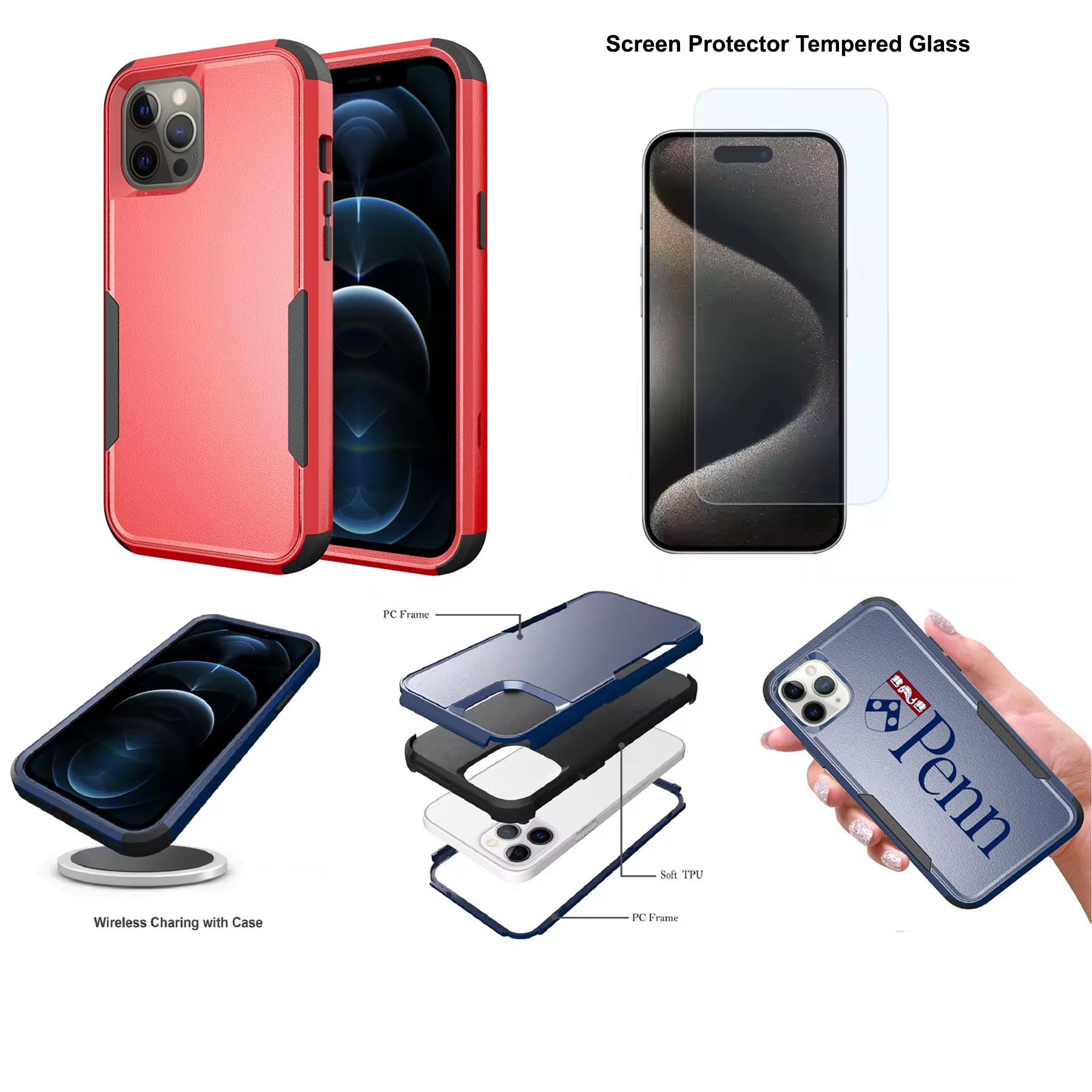 iBank ® iPhone15 Shockproof Case +Screen Protector Tempered Glass 1
