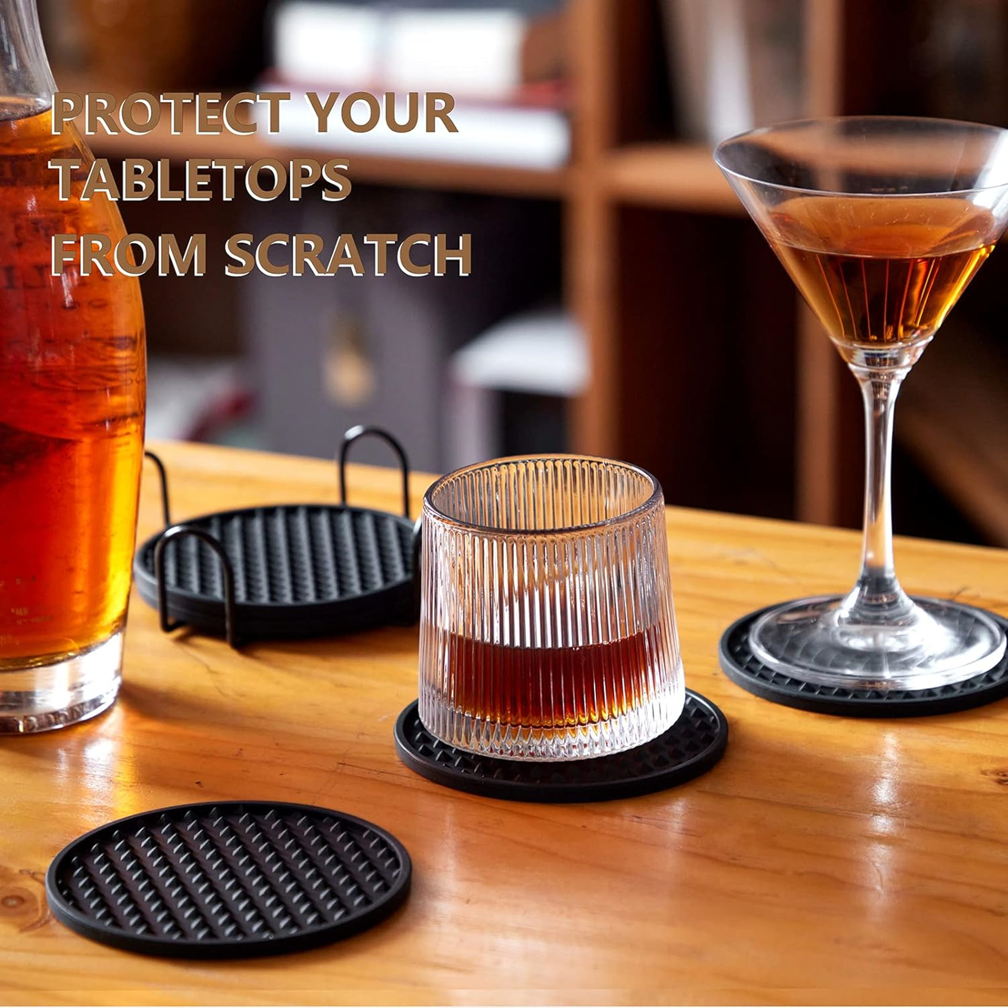 Set Of 6 Silicone Drink Coasters With Holder 3