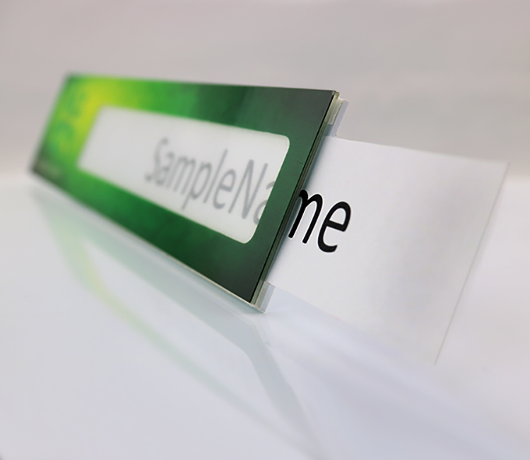 The Plato full color reusable name plate. 2"x10" 1