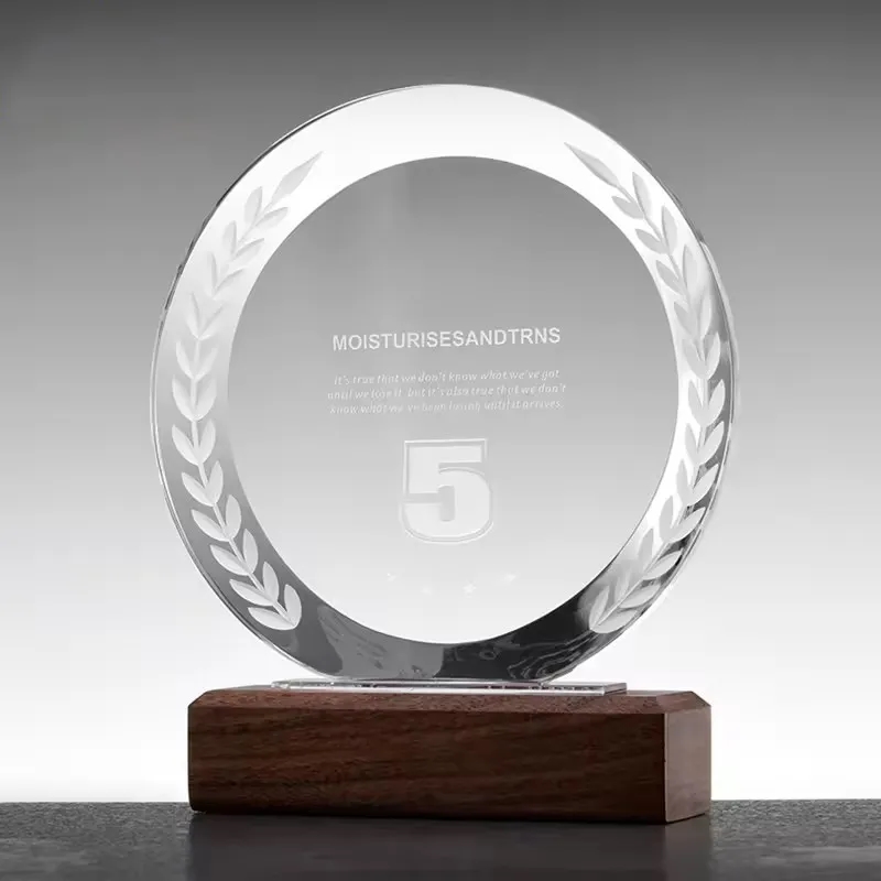 SOLID WOOD BASE ROUND CRYSTAL TROPHY 4