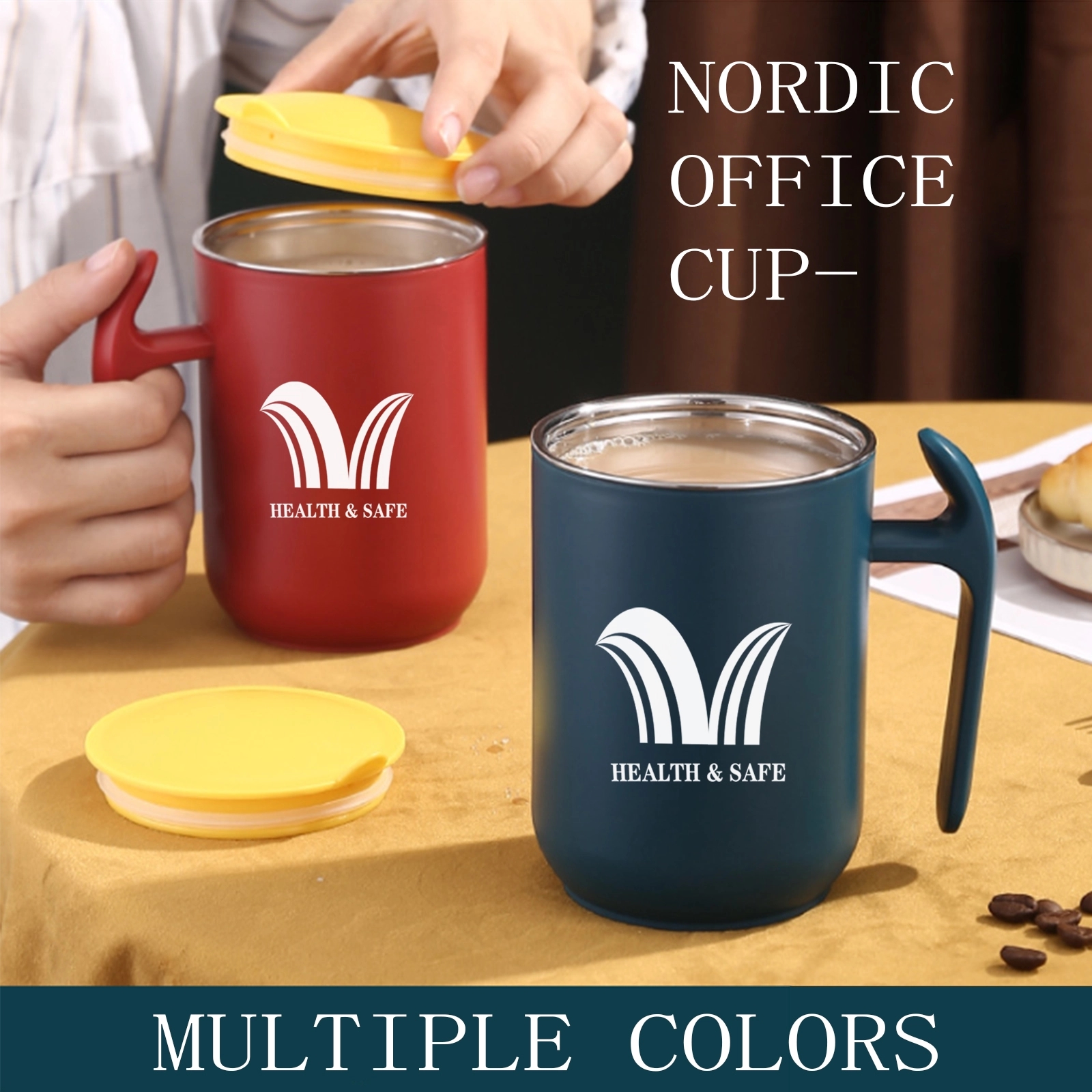 Tea Cup Wide Handle With Lids 12 Oz 6