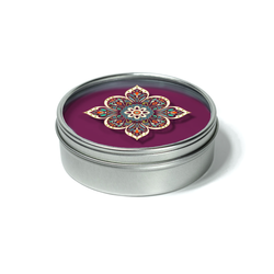 8 oz Tin Travel Candle Silver/Clear Lid with 4-C Imprint