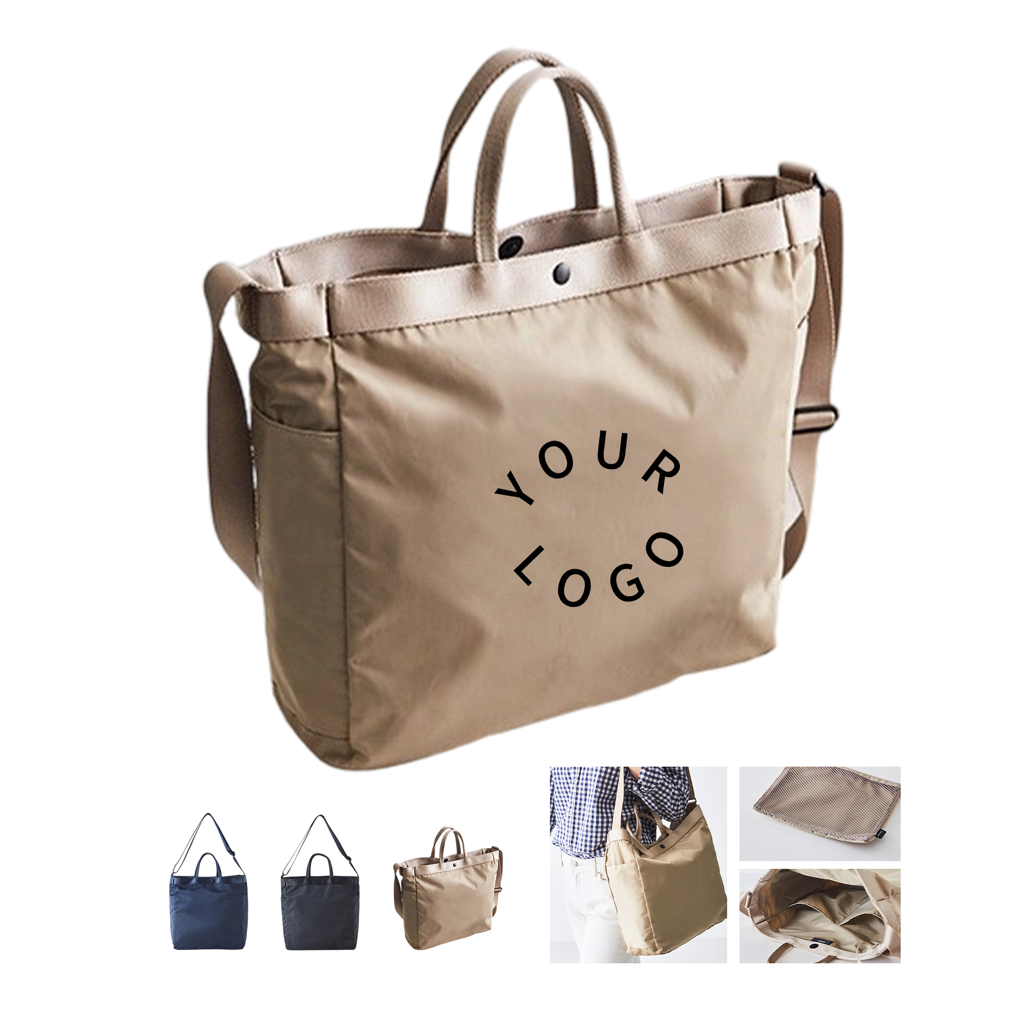 Nylon Shoulder Tote With Side Pocket 11.81" x 4.33" x 12.2" 1
