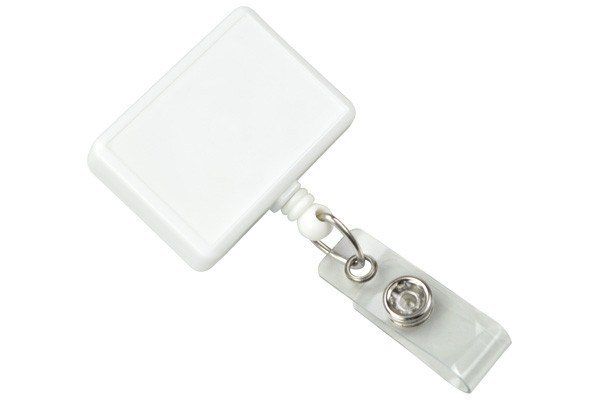 Rectangle Plastic Clip-On Badge Reel (White) 2
