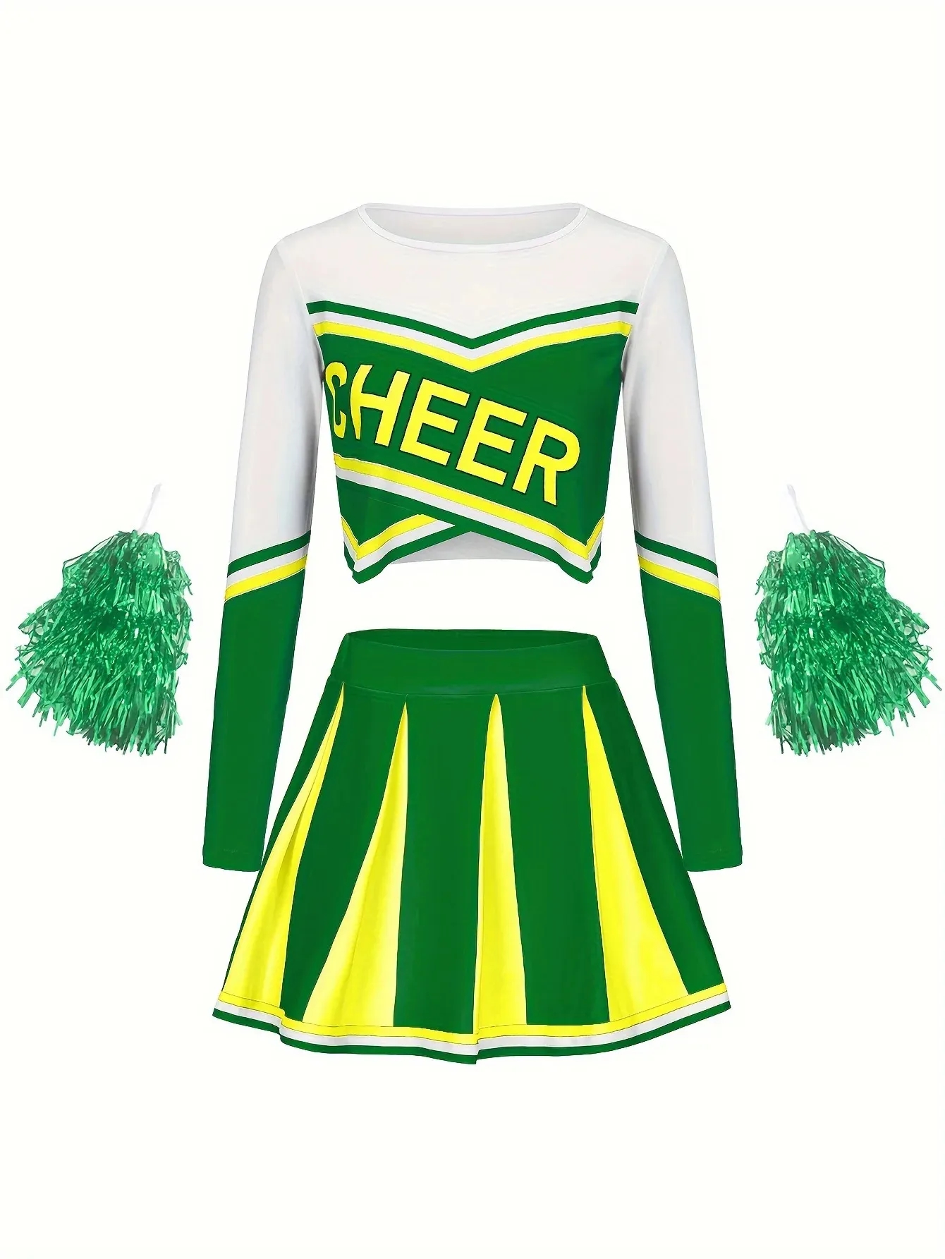 Kids Cheerleader Costume Set with Long Sleeves Short Skirt 4