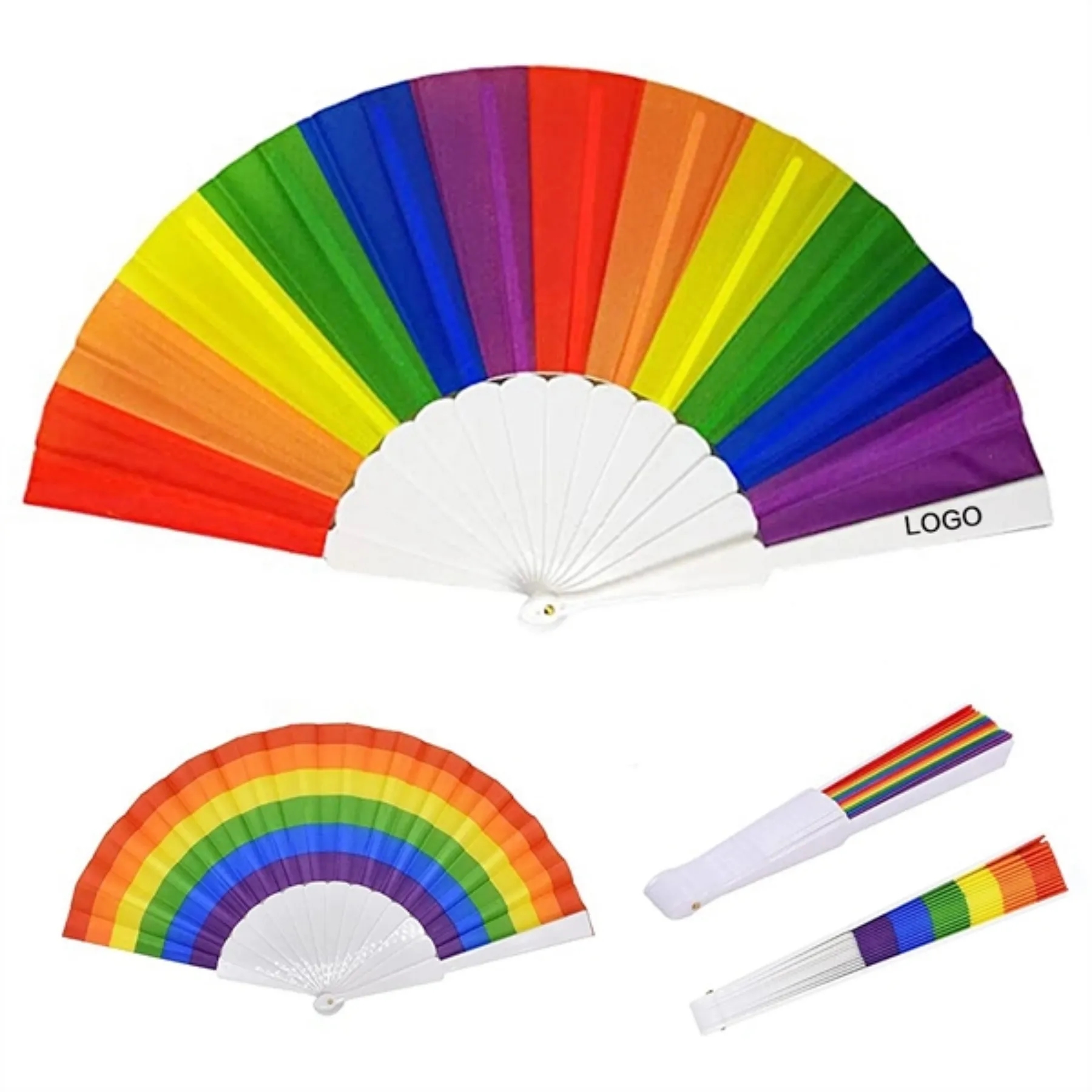 9" Rainbow Colorful Hand Held Folding Fan