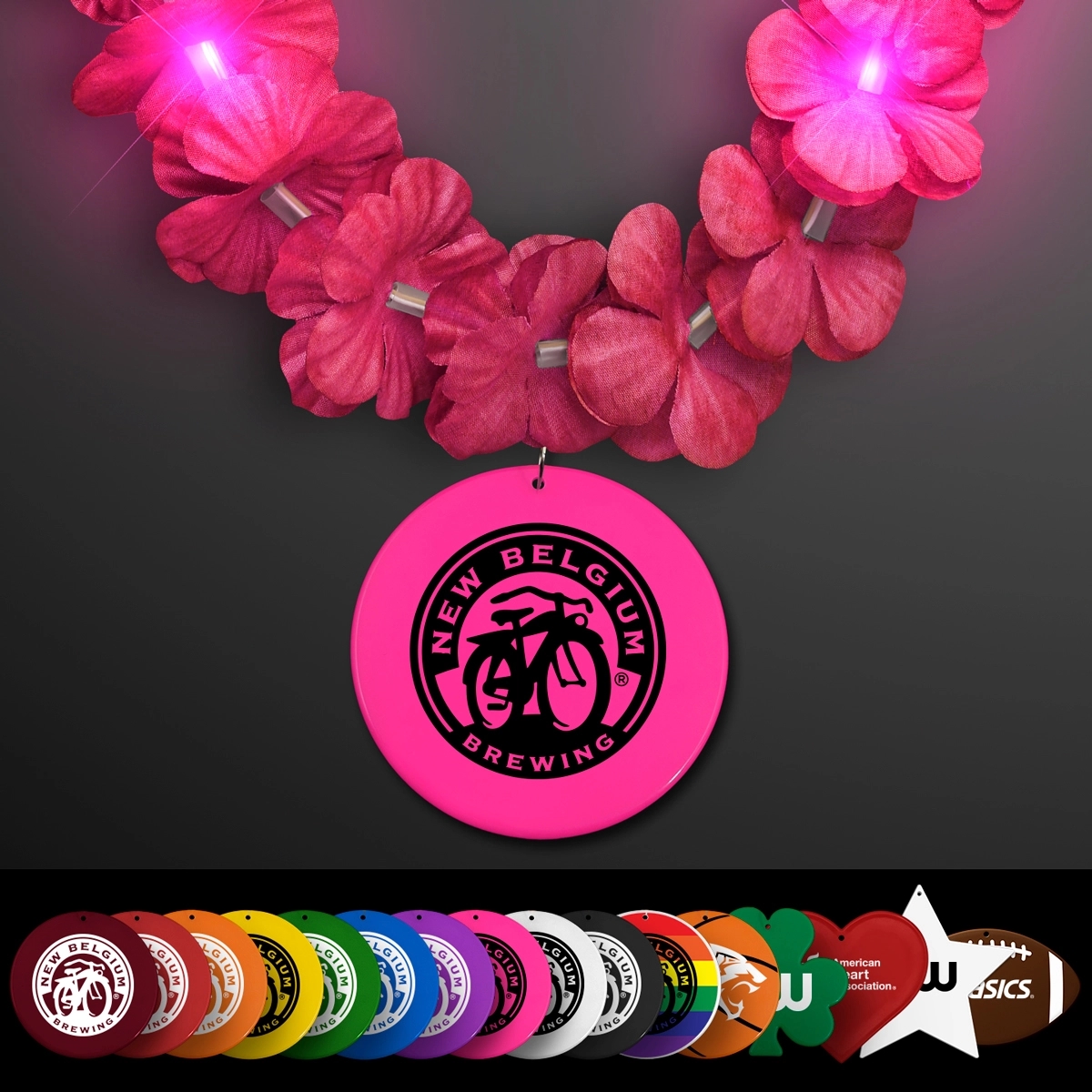 Light Up Pink Lei with Medallion 3