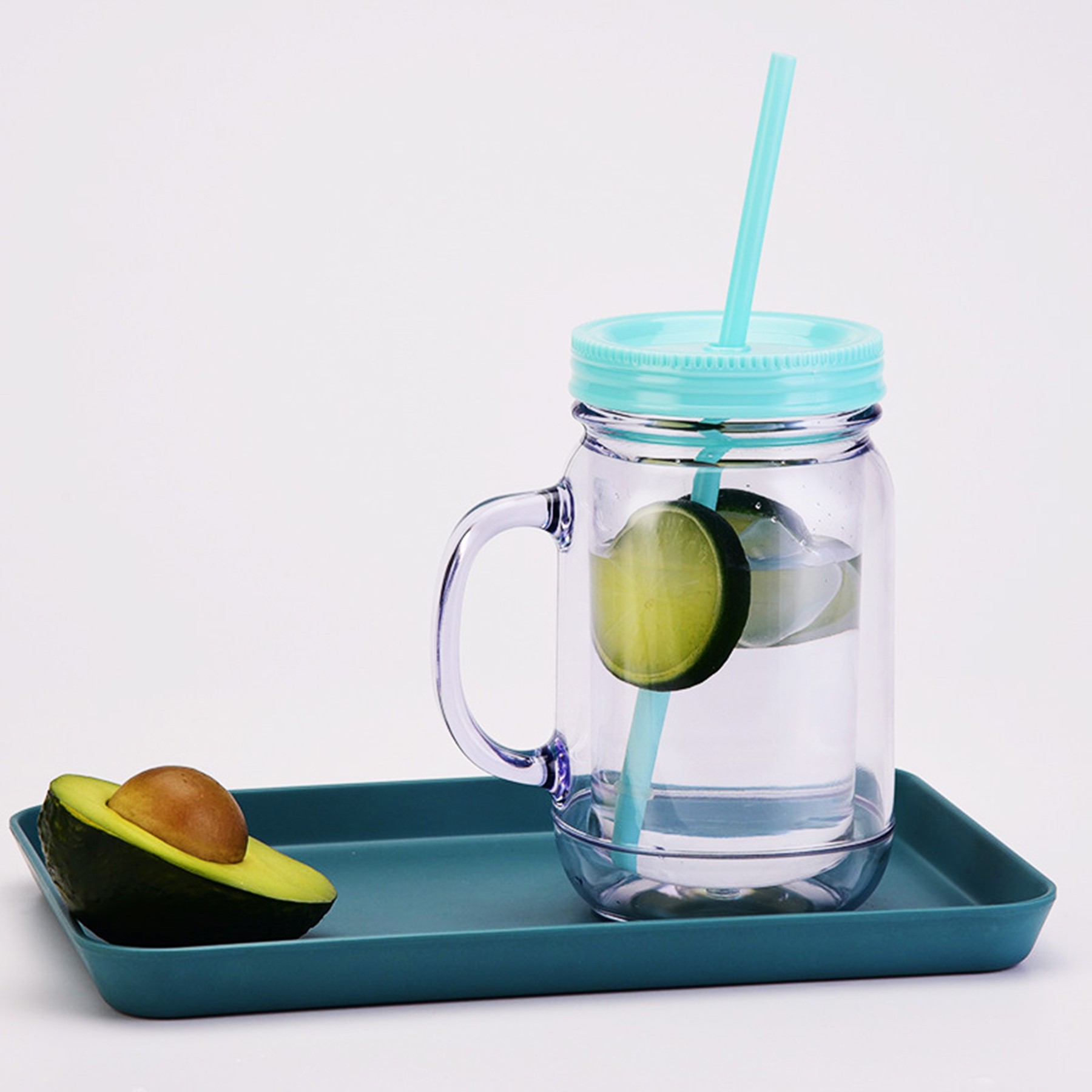 17 Oz Clear Plastic Double Wall Mason Jar With Handle 3