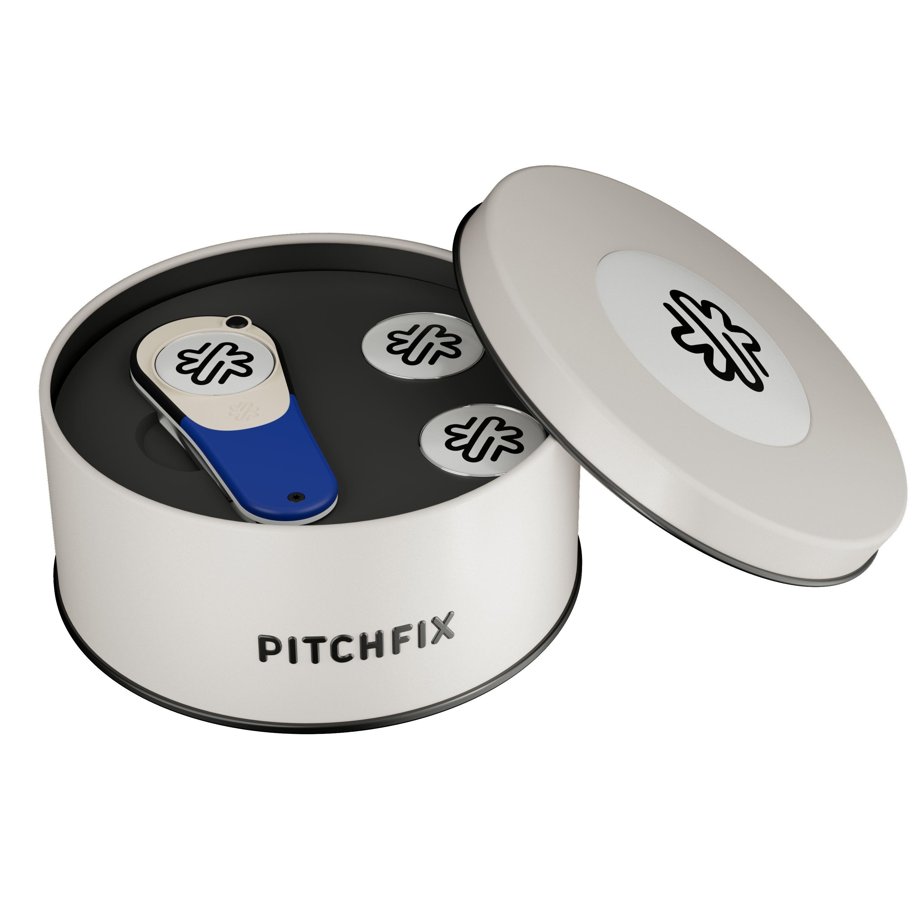 Pitchfix Icon Golf Divot Tool in Round Tin with Two Extra Ball Markers 8