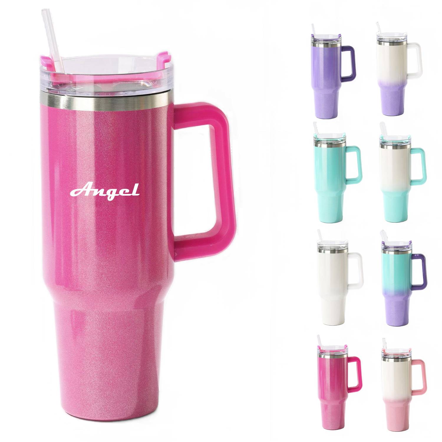 40oz Stainless Steel Straw Gradient Glitter Travel Mug Cup 4