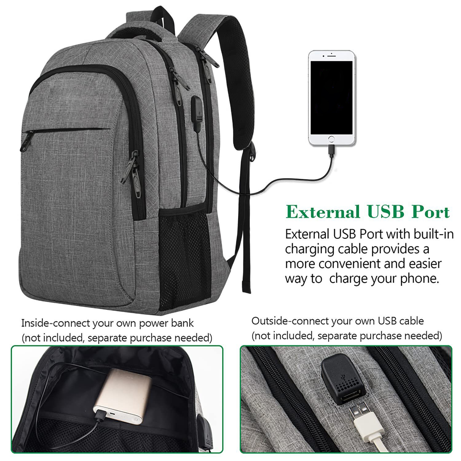 Business Anti Theft Laptop Backpack with USB Charging Port 6