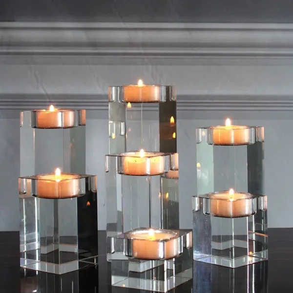 Engraved Square Crystal Tealight Candle Holders 5