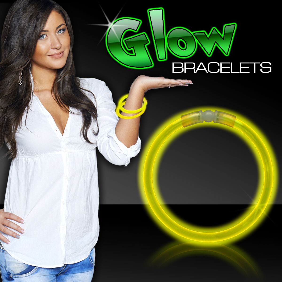 Yellow 8" Single Color Superior Light Up Glow Bracelet 2