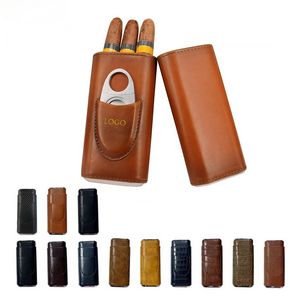3 Finger Leather Cigar Case with Cutter 6