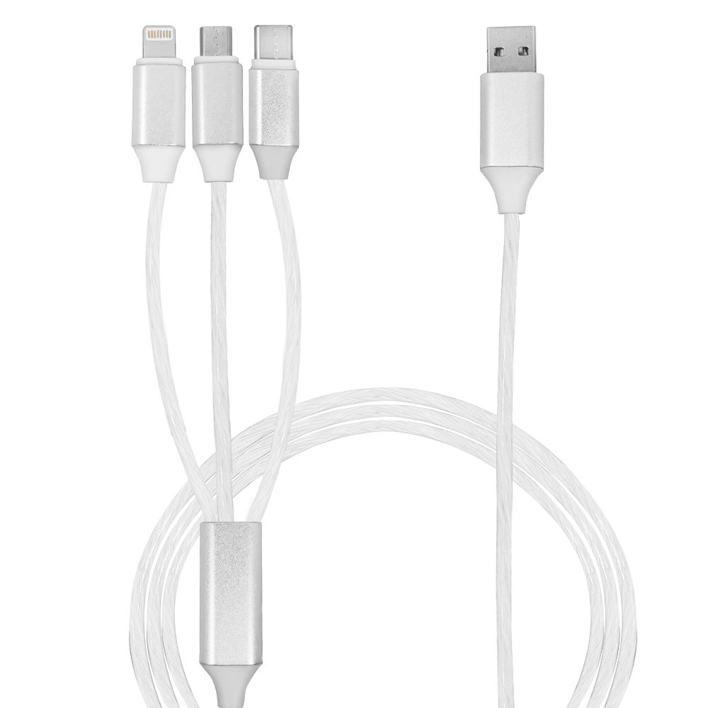 Calumet 4ft, 3in1 LED Flowing Charging Cables with Type C, Android and IOS 9