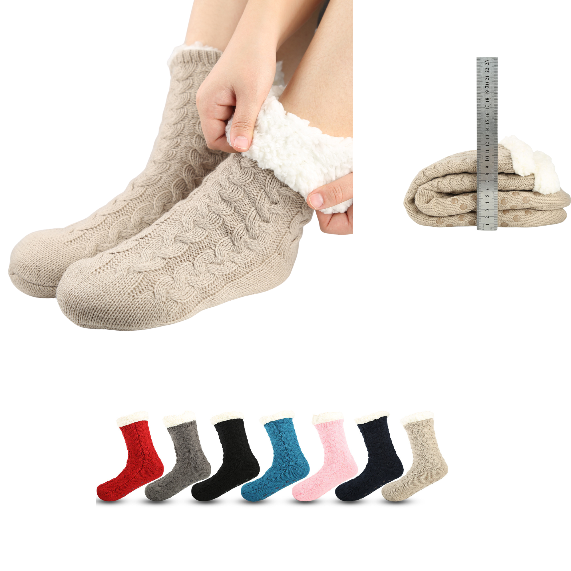 Comfortable Cable Knit Slipper Socks - Minimum 50 Pairs 2