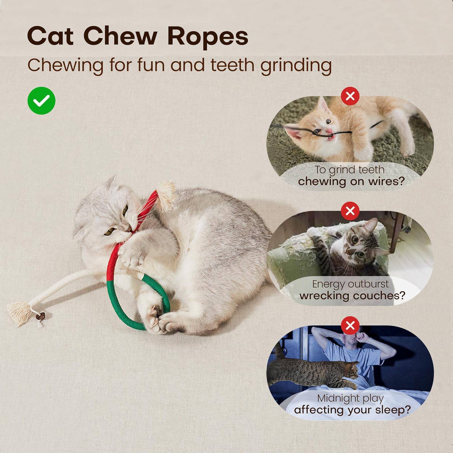 Interactive Fun Teething Rope W/ Natural Catnip 2