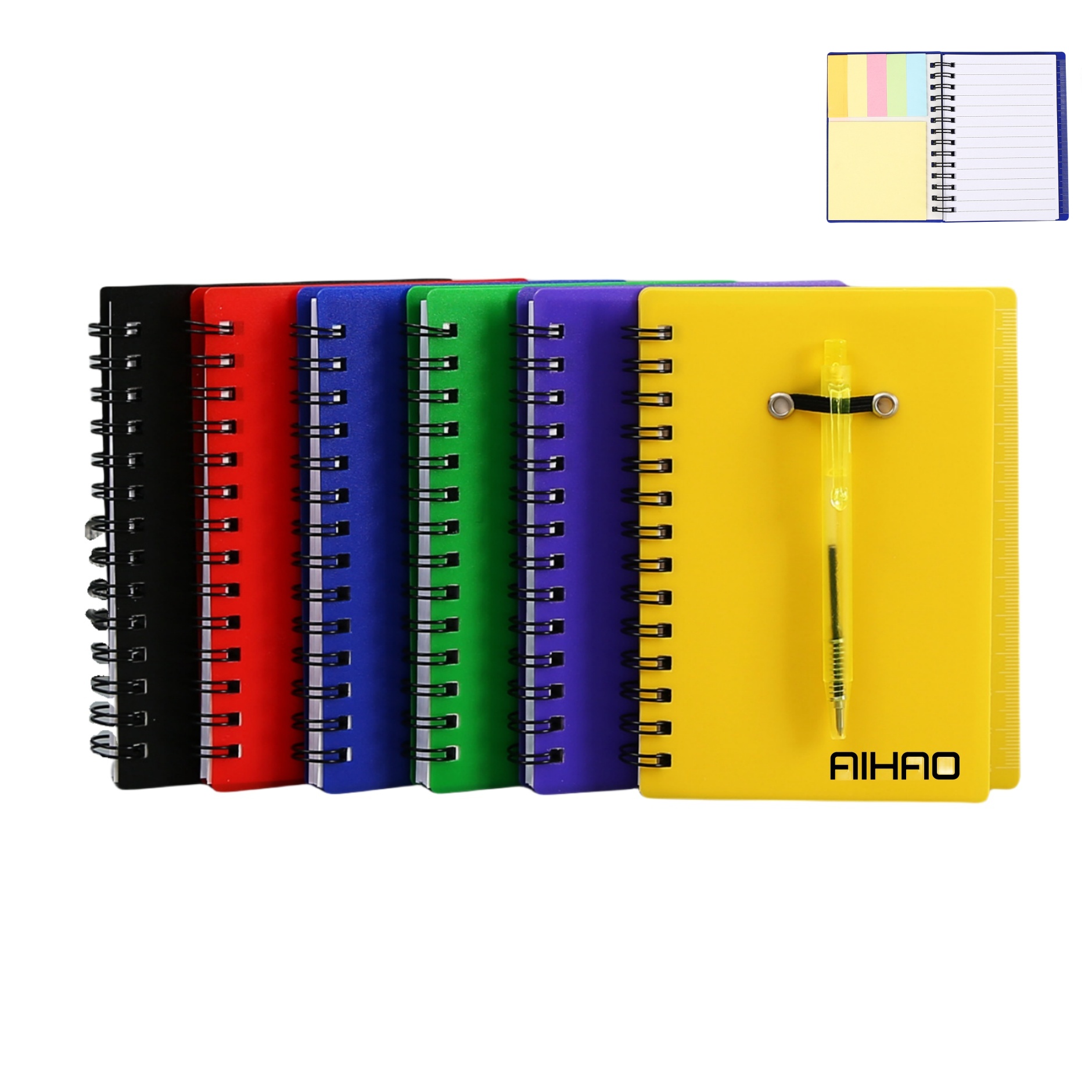 Spiral Notebook with Pen in Holder and Sticky Notes 9