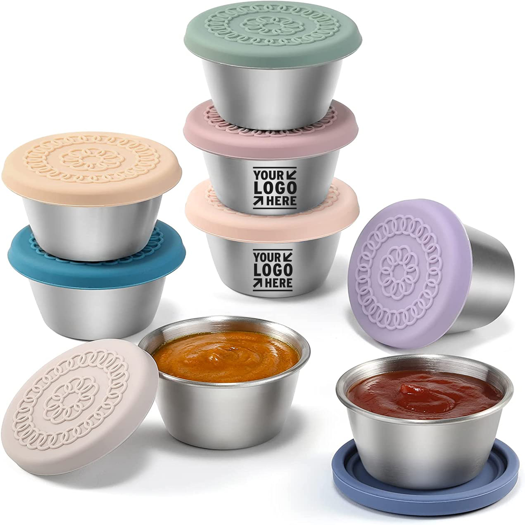 2.4oz Reusable Salad Dressing Small Condiment Stainless Steel Sauce Cup Container with Lid 2