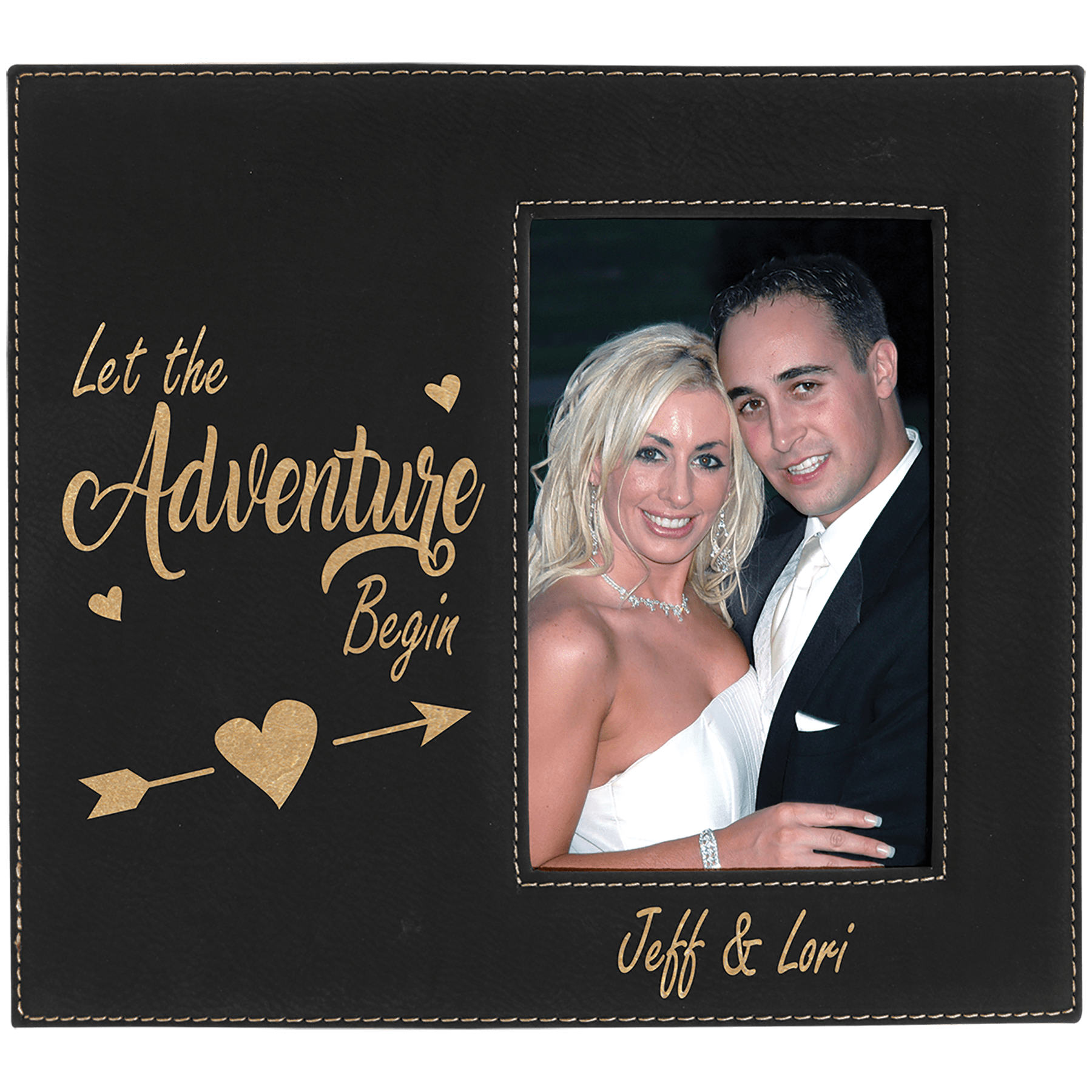 4" x 6" Black/Gold Leatherette Photo Frame with 4 1/4" x 7 7/8" Engraving Area 2