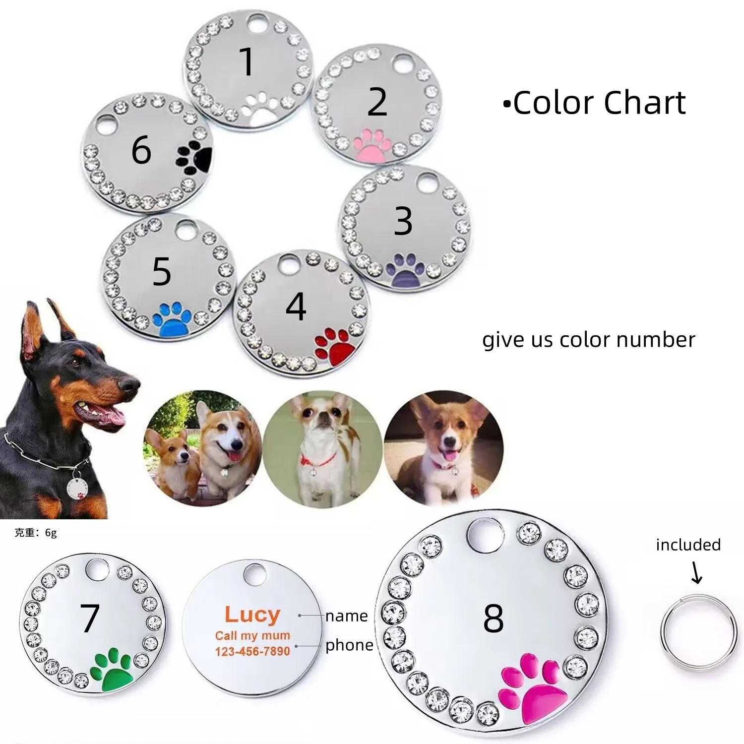 Custom Dog Tag Collars ID with Rhinestone Cat 1