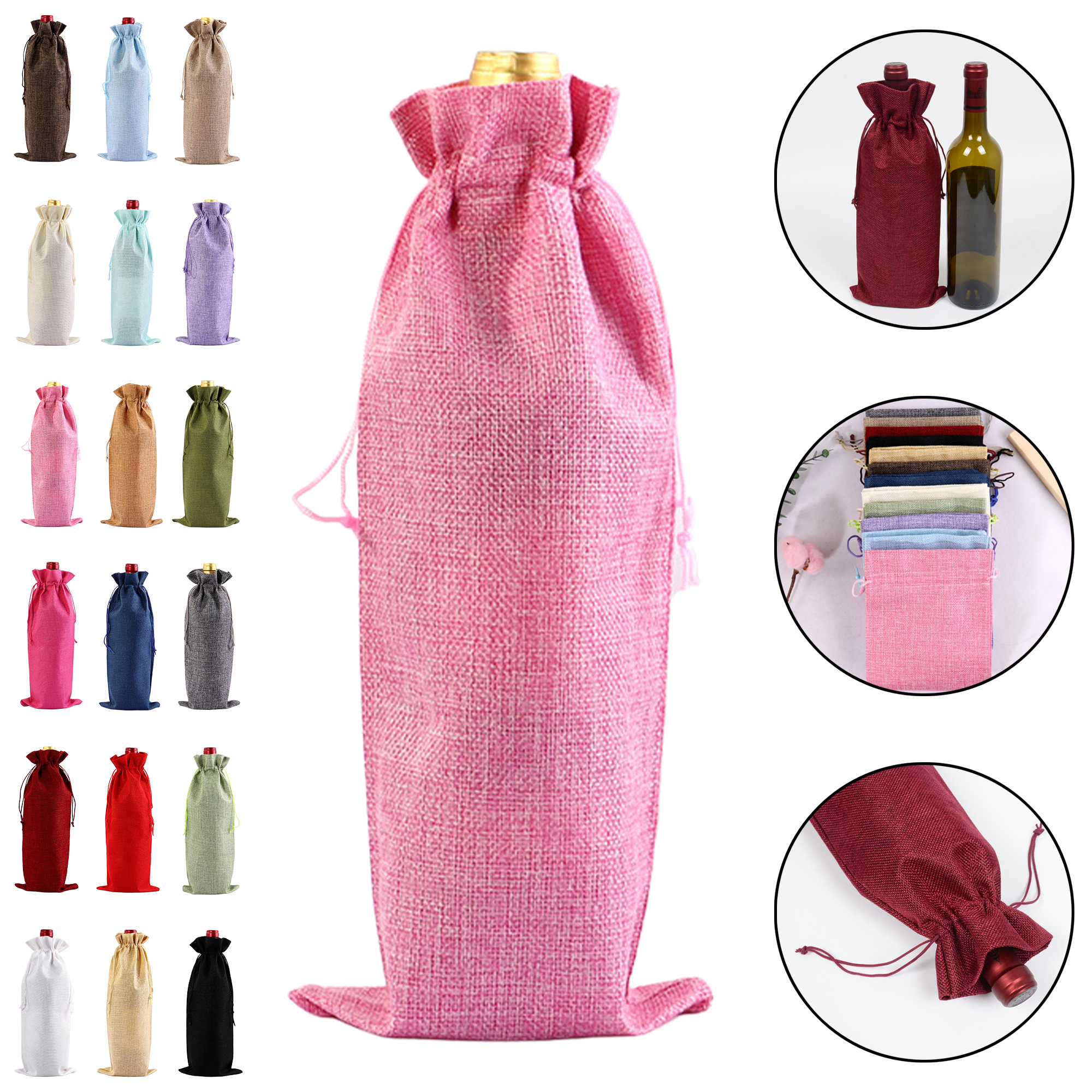 Drawstring Closure Burlap Wine Bag Champagne Gift Packaging Set 3