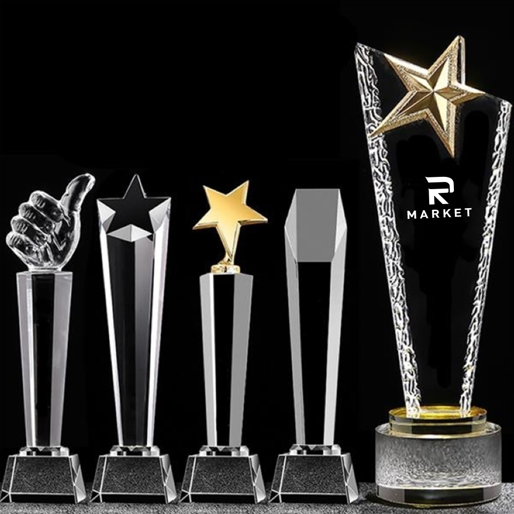 Crystal Glass Trophy to display golf ball trophy on desks 2