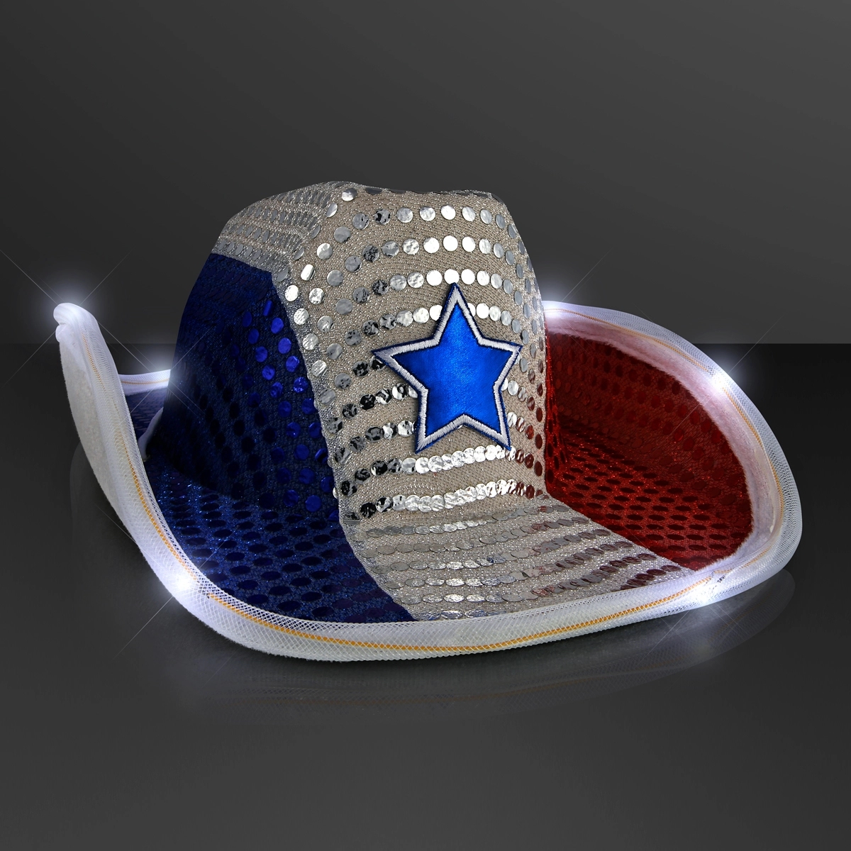 Red, White & Blue LED Cowboy Hat with Black Band 5
