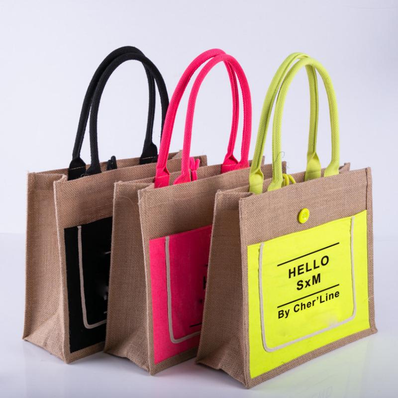 Women Men Reusable Jute Tote Grocery Handbag 6