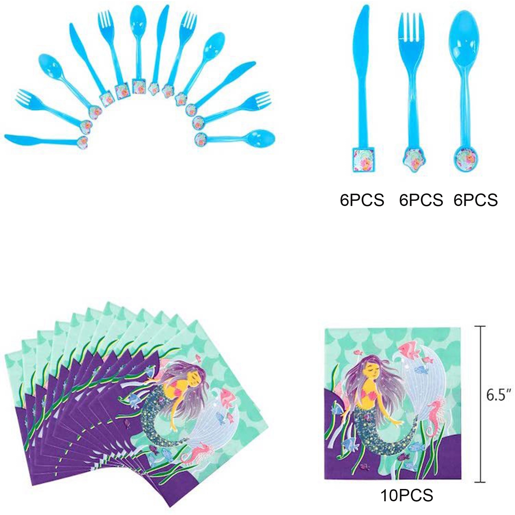 Mermaid Party Supplies Set Serves 6 Blue Paper Plates 2