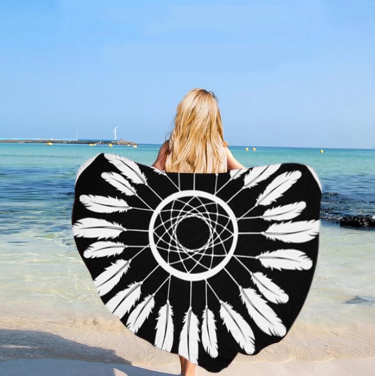 Microfiber Round Beach Towel w/ Fringe 4