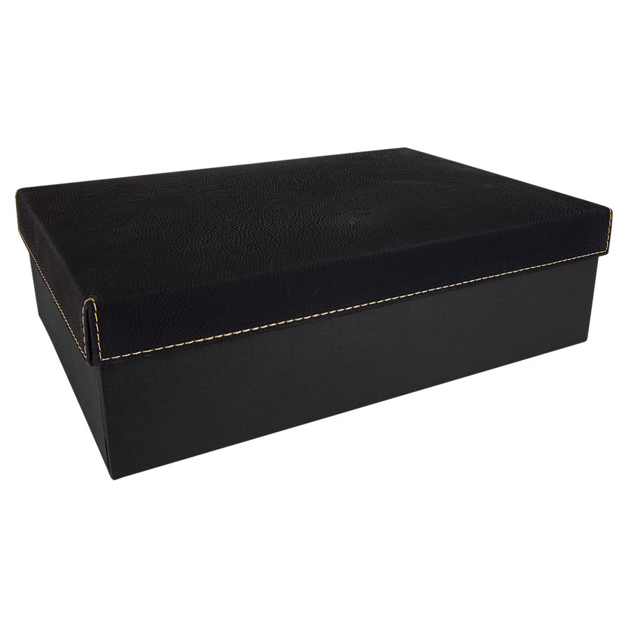 11 3/4" x 7 3/4" Black/Gold Gift Box with Leatherette Lid 1