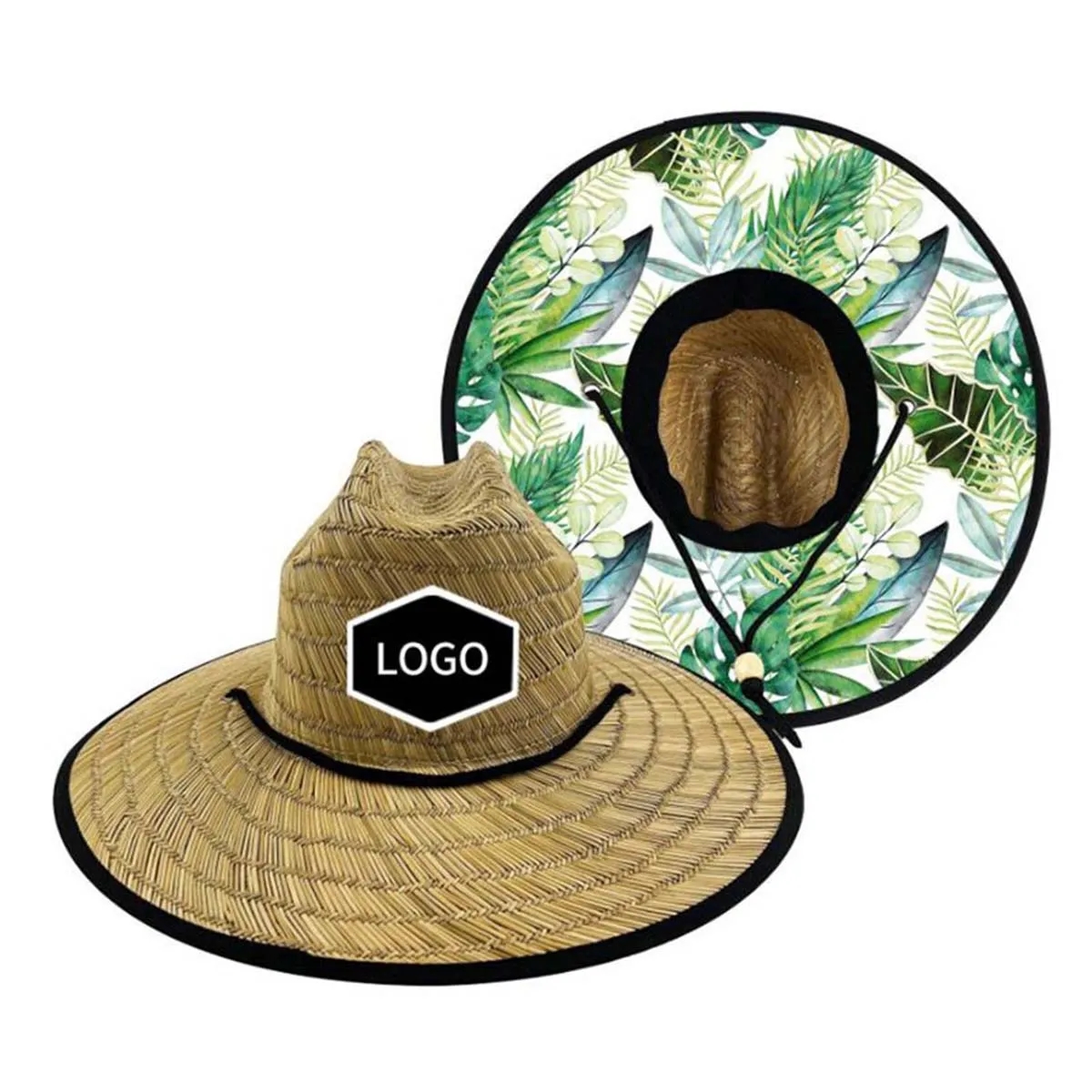 Summer Wide Brim Straw Woven Fisherman Hat With Woven Patch 6